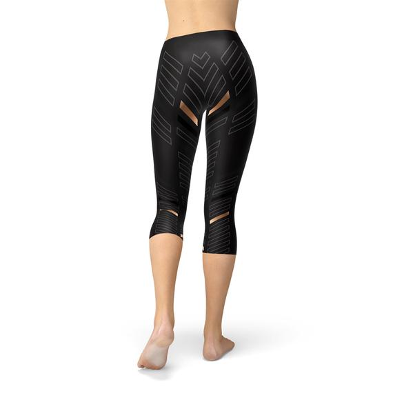 Womens Sports Stripes Black Capri Leggings - Craze Trends