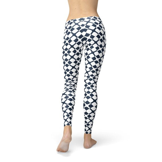 Womens Geometric Blue Tile Leggings - Craze Trends