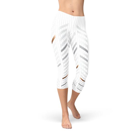 Womens White Stripes Capri Leggings - Craze Trends