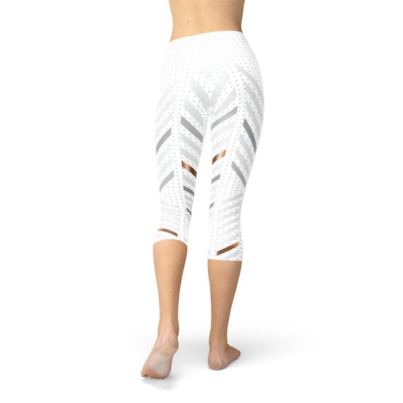 Womens White Stripes Capri Leggings - Craze Trends