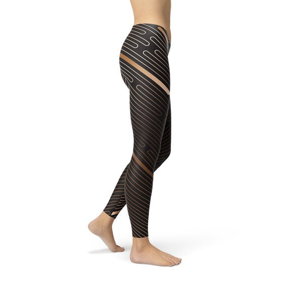 Womens Striped Lines Sports Brown Leggings - Craze Trends