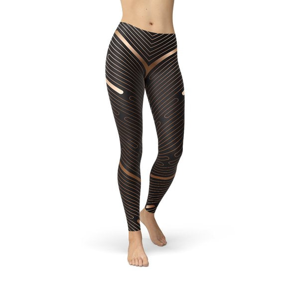 Womens Striped Lines Sports Brown Leggings - Craze Trends