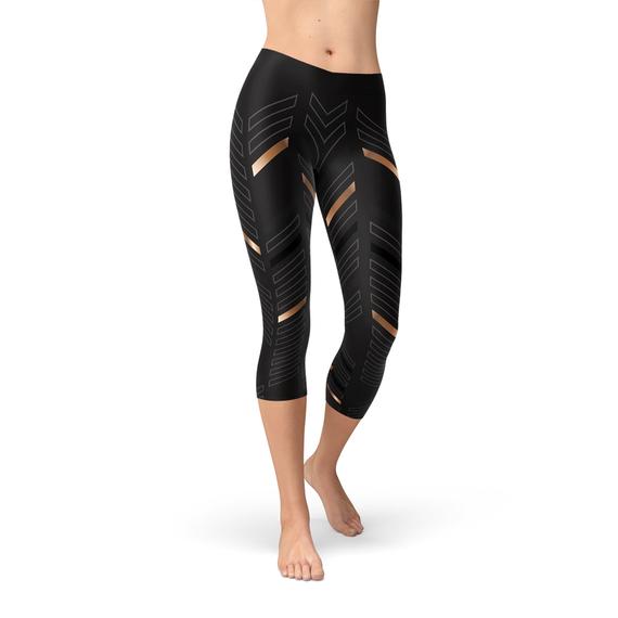 Womens Sports Stripes Black Capri Leggings - Craze Trends