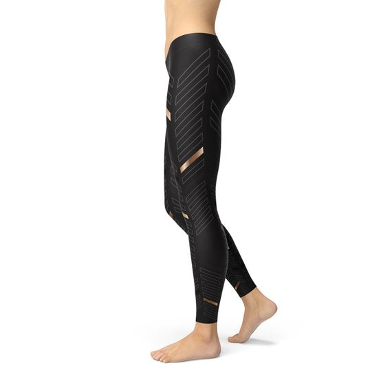 Womens Sports Stripes Black Leggings - Craze Trends