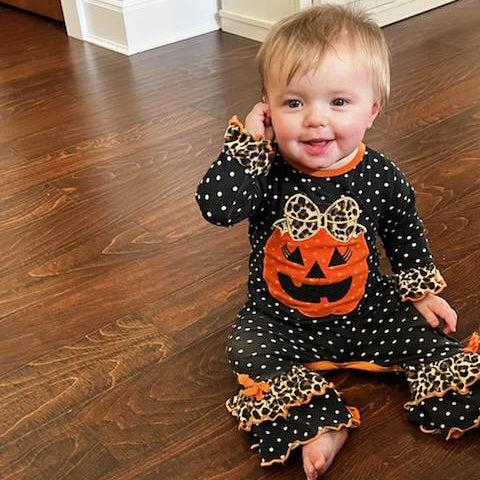 AnnLoren Baby Girls Orange pumpkin Jack O Lantern Halloween Romper - Craze Trends