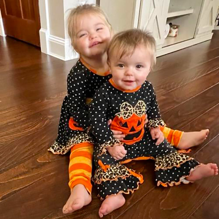 AnnLoren Baby Girls Orange pumpkin Jack O Lantern Halloween Romper - Craze Trends