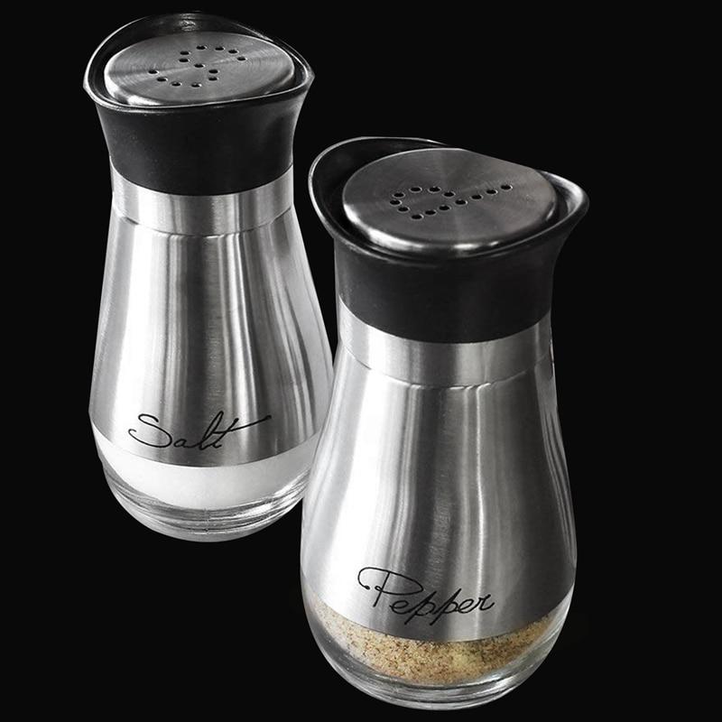 Salt and Pepper Shakers Stainless Steel Glass Set BPA Free, 4oz - Craze Trends