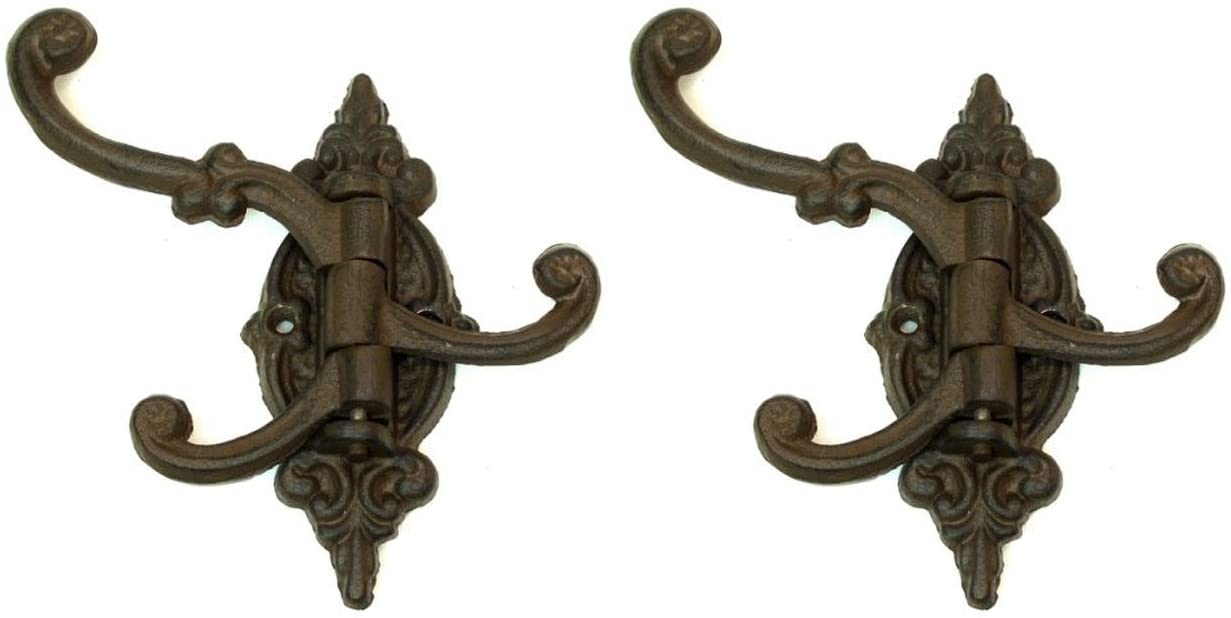 Cast Iron Swivel Wall Hook Bracket with 3 Hooks - Set of 2, 5.75" - Craze Trends