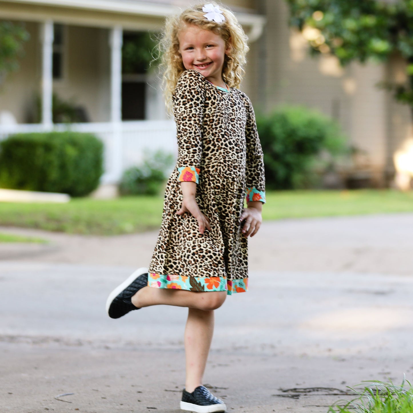 AnnLoren Little & Big Girls Long Sleeve Leopard Rose Fall Floral Dress - Craze Trends