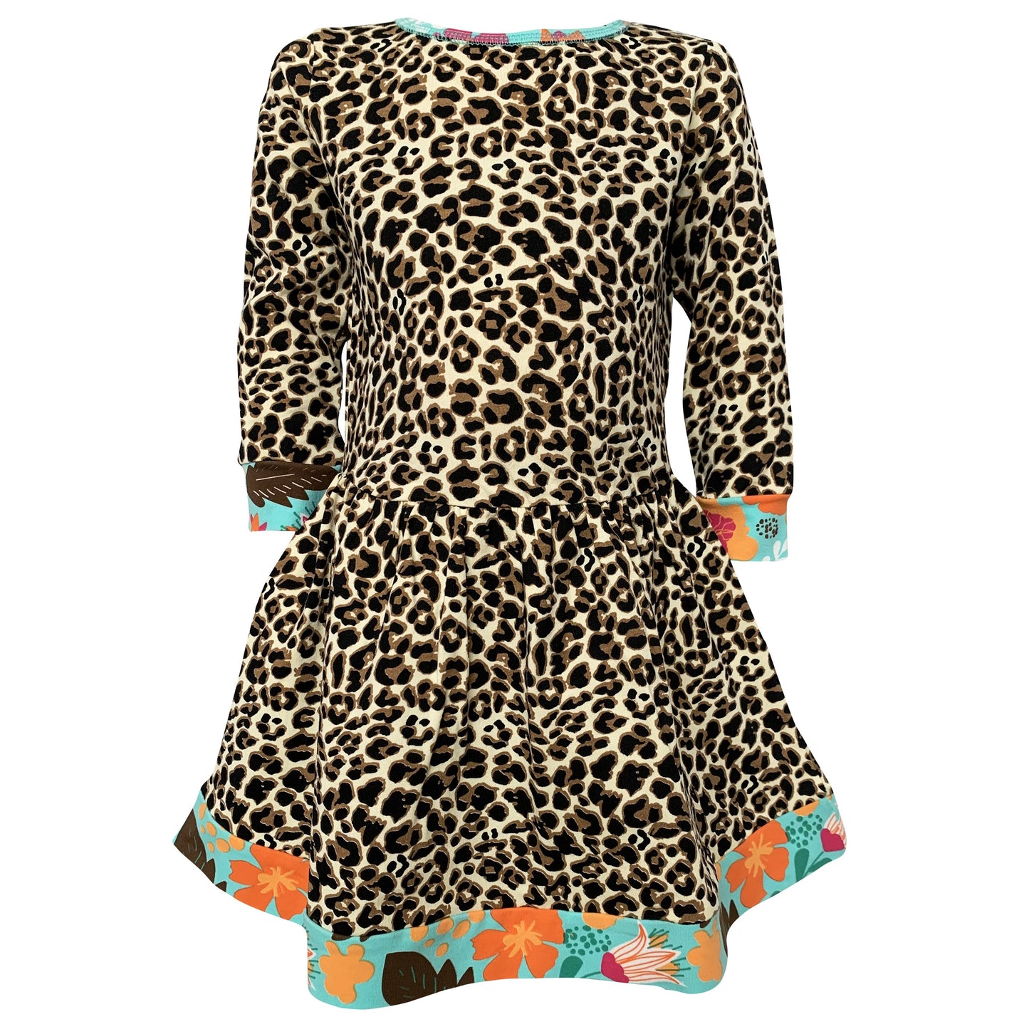 AnnLoren Little & Big Girls Long Sleeve Leopard Rose Fall Floral Dress - Craze Trends