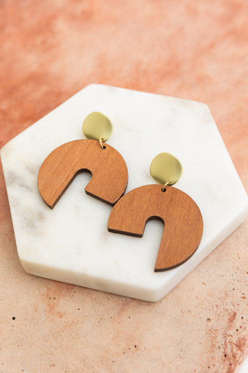 Wooden Modern Arch Shaped Earring