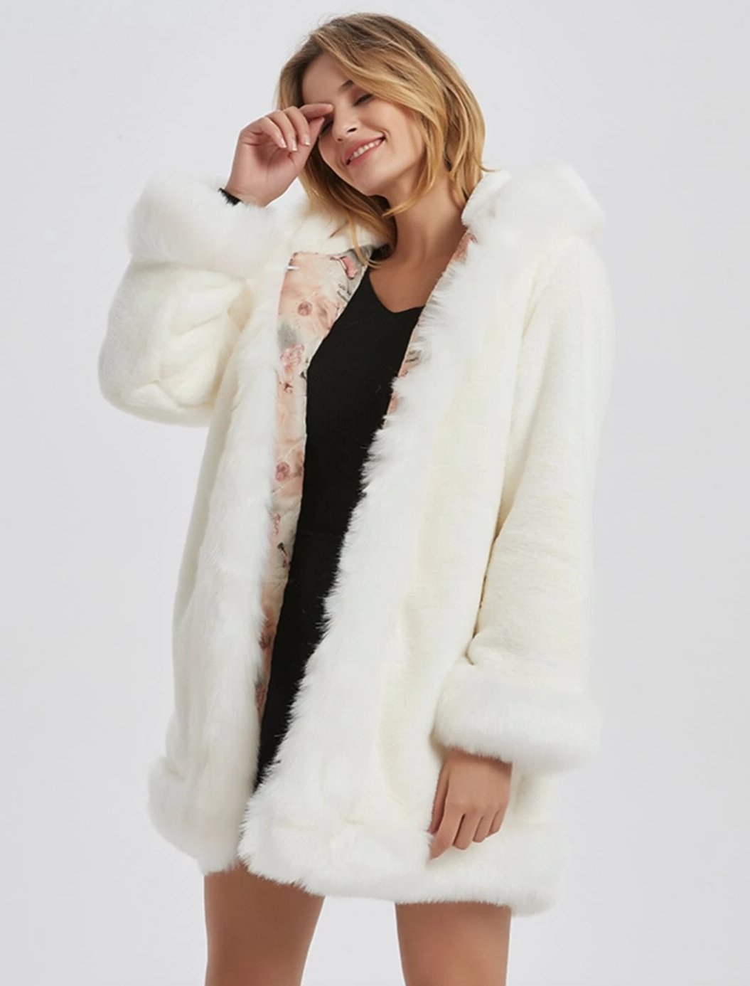 Womens Hooded Faux Fur Collar Coat - Craze Trends