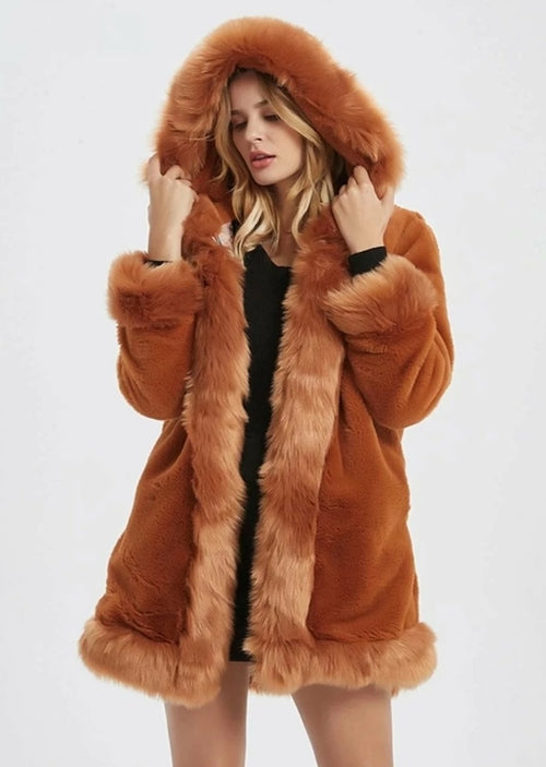 Womens Hooded Faux Fur Collar Coat - Craze Trends