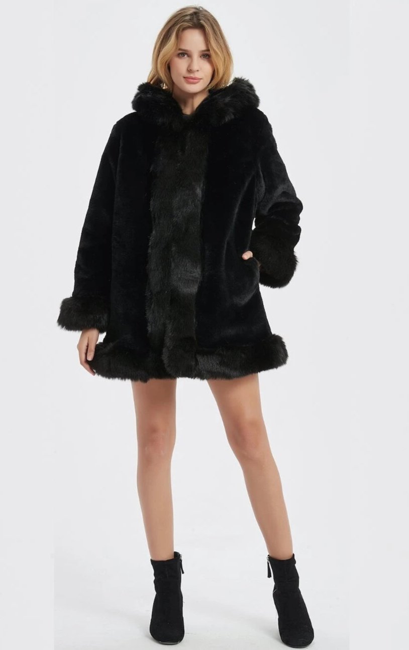 Womens Hooded Faux Fur Collar Coat - Craze Trends